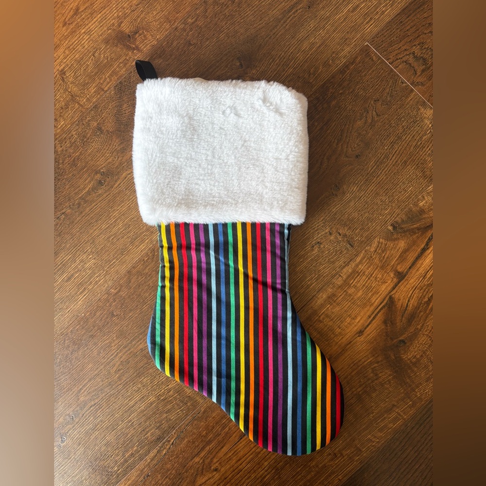 NWOT Rainbow Stripe with White Fur Cuff Christmas Stocking